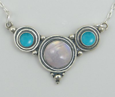 Sterling Silver Gemstone Necklace With Rainbow Moonstone